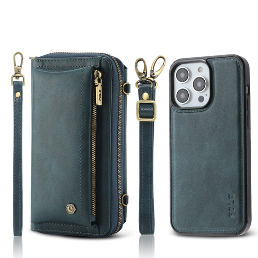 For iPhone 14 Pro Max Crossbody Multi-functional Zipper Wallet Leather Phone Case(Green) - iPhone 14 Pro Max Cases by buy2fix | Online Shopping UK | buy2fix