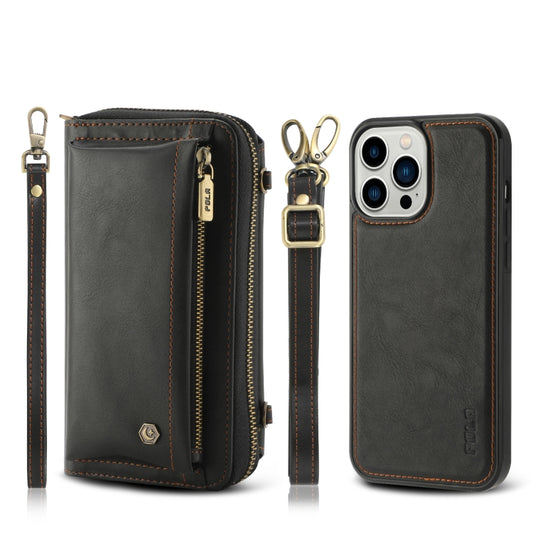 For iPhone 13 Pro Max Crossbody Multi-functional Zipper Wallet Leather Phone Case(Black) - iPhone 13 Pro Max Cases by buy2fix | Online Shopping UK | buy2fix