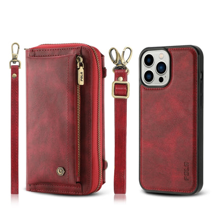 For iPhone 13 Pro Crossbody Multi-functional Zipper Wallet Leather Phone Case(Red) - iPhone 13 Pro Cases by buy2fix | Online Shopping UK | buy2fix