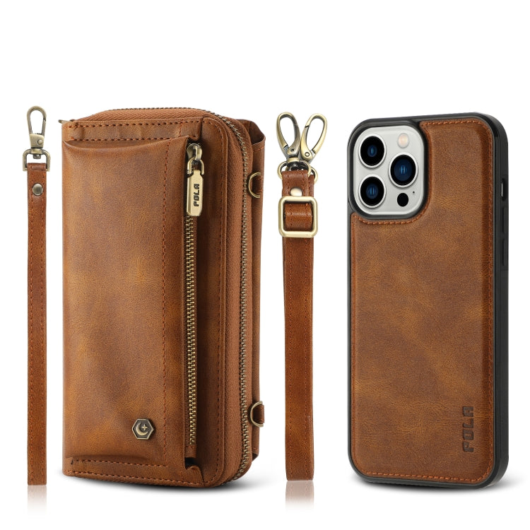 For iPhone 13 Pro Crossbody Multi-functional Zipper Wallet Leather Phone Case(Brown) - iPhone 13 Pro Cases by buy2fix | Online Shopping UK | buy2fix