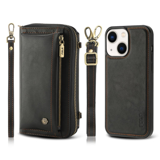 For iPhone 13 Crossbody Multi-functional Zipper Wallet Leather Phone Case(Black) - iPhone 13 Cases by buy2fix | Online Shopping UK | buy2fix