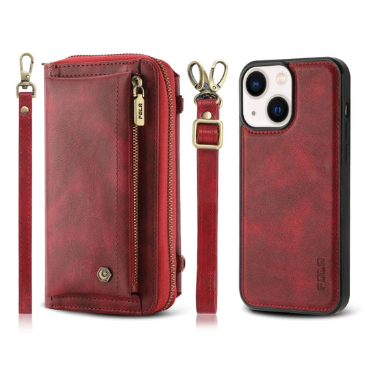 For iPhone 13 mini Crossbody Multi-functional Zipper Wallet Leather Phone Case(Red) - iPhone 13 mini Cases by buy2fix | Online Shopping UK | buy2fix