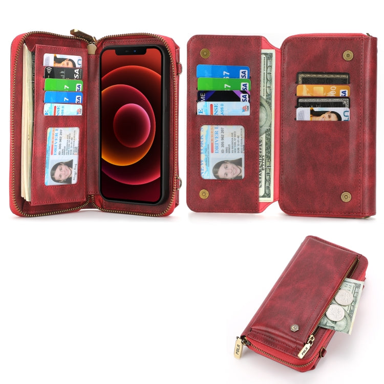 For iPhone 13 mini Crossbody Multi-functional Zipper Wallet Leather Phone Case(Red) - iPhone 13 mini Cases by buy2fix | Online Shopping UK | buy2fix