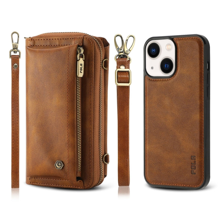 For iPhone 13 mini Crossbody Multi-functional Zipper Wallet Leather Phone Case(Brown) - iPhone 13 mini Cases by buy2fix | Online Shopping UK | buy2fix