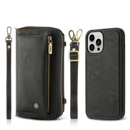 For iPhone 12 Pro Max Crossbody Multi-functional Zipper Wallet Leather Phone Case(Black) - iPhone 12 Pro Max Cases by buy2fix | Online Shopping UK | buy2fix