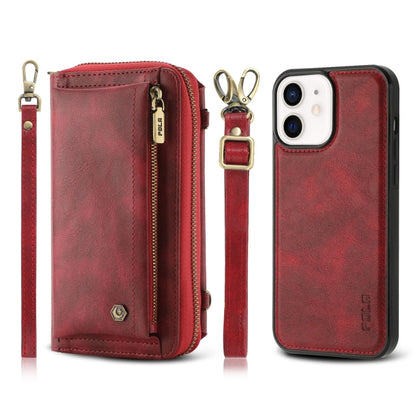For iPhone 12 Crossbody Multi-functional Zipper Wallet Leather Phone Case(Red) - iPhone 12 / 12 Pro Cases by buy2fix | Online Shopping UK | buy2fix