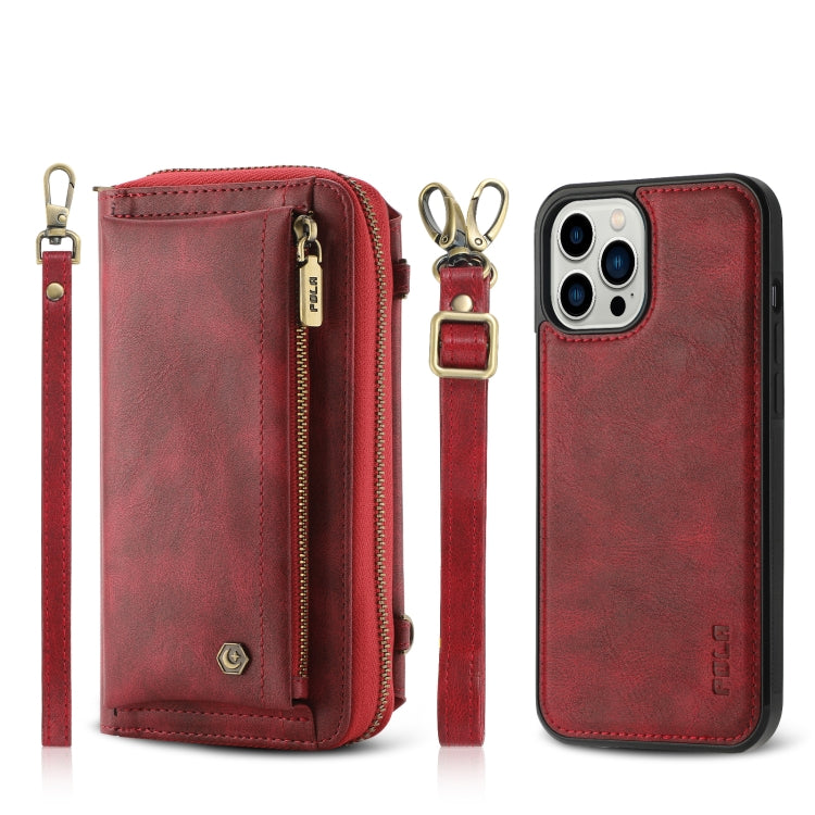 For iPhone 12   Pro Crossbody Multi-functional Zipper Wallet Leather Phone Case(Red) - iPhone 12 / 12 Pro Cases by buy2fix | Online Shopping UK | buy2fix