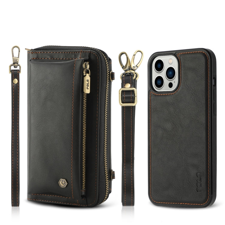 For iPhone 12   Pro Crossbody Multi-functional Zipper Wallet Leather Phone Case(Black) - iPhone 12 / 12 Pro Cases by buy2fix | Online Shopping UK | buy2fix