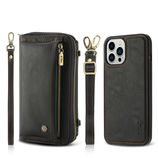 For iPhone 12   Pro Crossbody Multi-functional Zipper Wallet Leather Phone Case(Black) - iPhone 12 / 12 Pro Cases by buy2fix | Online Shopping UK | buy2fix