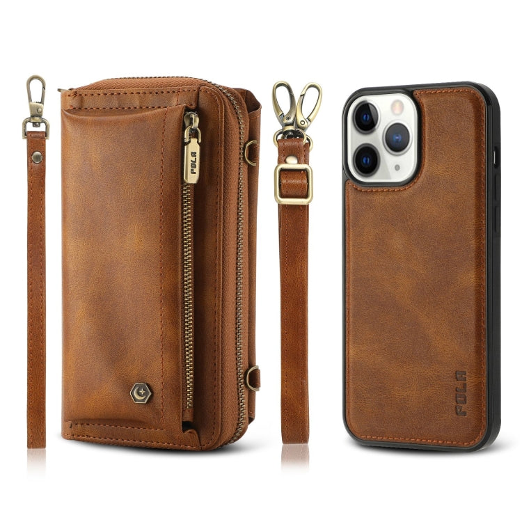 For iPhone 11 Pro Crossbody Multi-functional Zipper Wallet Leather Phone Case(Brown) - iPhone 11 Pro Cases by buy2fix | Online Shopping UK | buy2fix