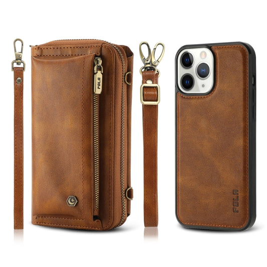 For iPhone 11 Pro Crossbody Multi-functional Zipper Wallet Leather Phone Case(Brown) - iPhone 11 Pro Cases by buy2fix | Online Shopping UK | buy2fix
