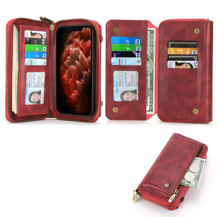 For iPhone 11 Crossbody Multi-functional Zipper Wallet Leather Phone Case(Red) - More iPhone Cases by buy2fix | Online Shopping UK | buy2fix
