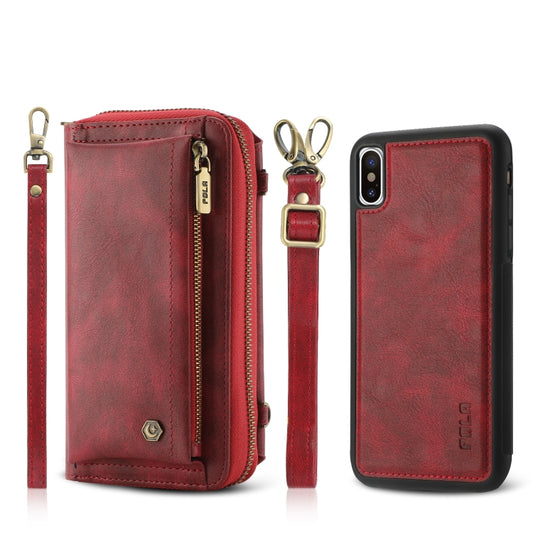 For iPhone XS Max Crossbody Multi-functional Zipper Wallet Leather Phone Case(Red) - More iPhone Cases by buy2fix | Online Shopping UK | buy2fix