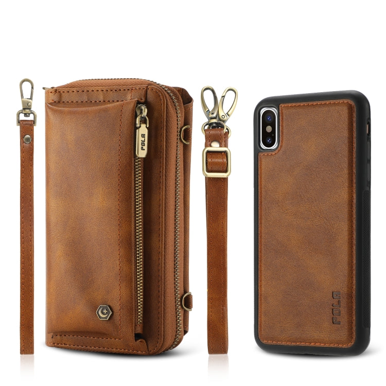 For iPhone XS Max Crossbody Multi-functional Zipper Wallet Leather Phone Case(Brown) - More iPhone Cases by buy2fix | Online Shopping UK | buy2fix