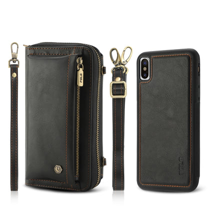 For iPhone XS Max Crossbody Multi-functional Zipper Wallet Leather Phone Case(Black) - More iPhone Cases by buy2fix | Online Shopping UK | buy2fix