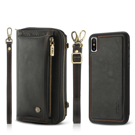 For iPhone XS Max Crossbody Multi-functional Zipper Wallet Leather Phone Case(Black) - More iPhone Cases by buy2fix | Online Shopping UK | buy2fix
