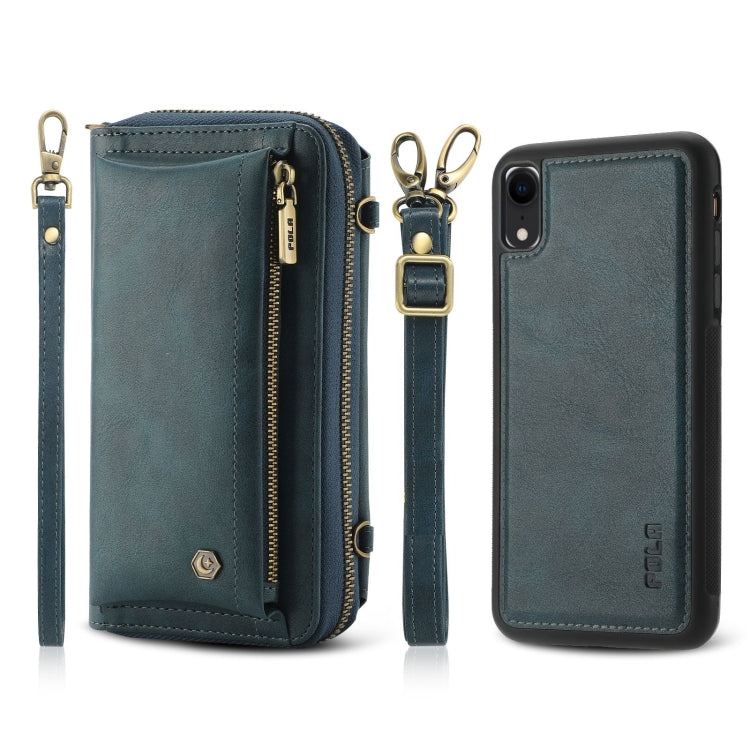 For iPhone XR Crossbody Multi-functional Zipper Wallet Leather Phone Case(Green) - More iPhone Cases by buy2fix | Online Shopping UK | buy2fix