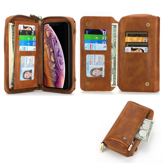 For iPhone X Crossbody Multi-functional Zipper Wallet Leather Phone Case(Brown) - More iPhone Cases by buy2fix | Online Shopping UK | buy2fix