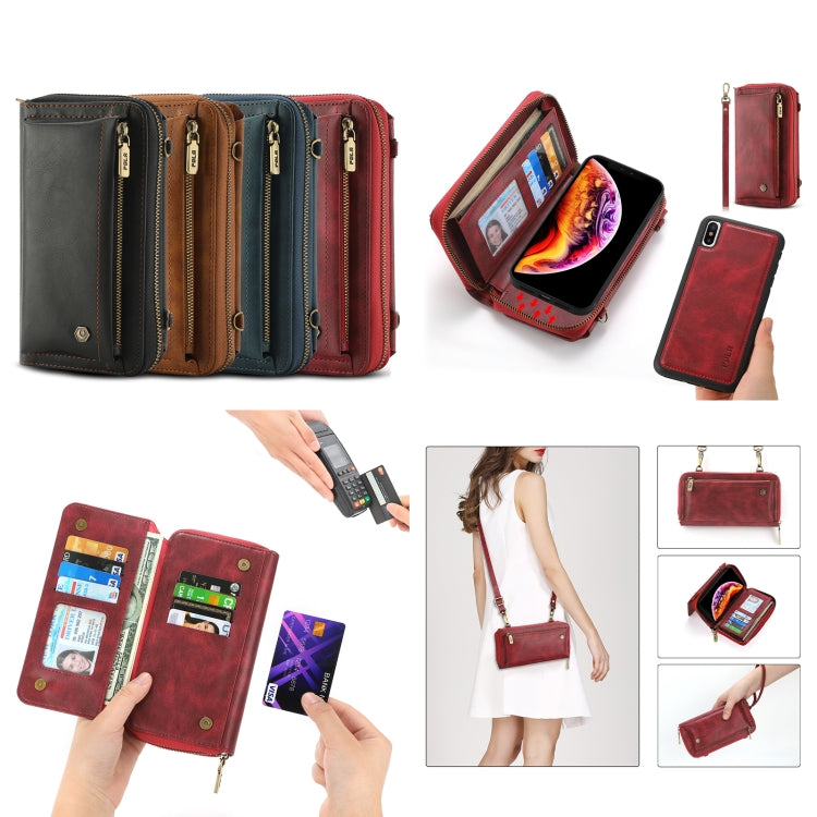 For iPhone X Crossbody Multi-functional Zipper Wallet Leather Phone Case(Brown) - More iPhone Cases by buy2fix | Online Shopping UK | buy2fix