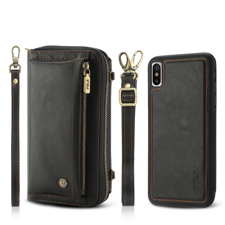 For iPhone X Crossbody Multi-functional Zipper Wallet Leather Phone Case(Black) - More iPhone Cases by buy2fix | Online Shopping UK | buy2fix