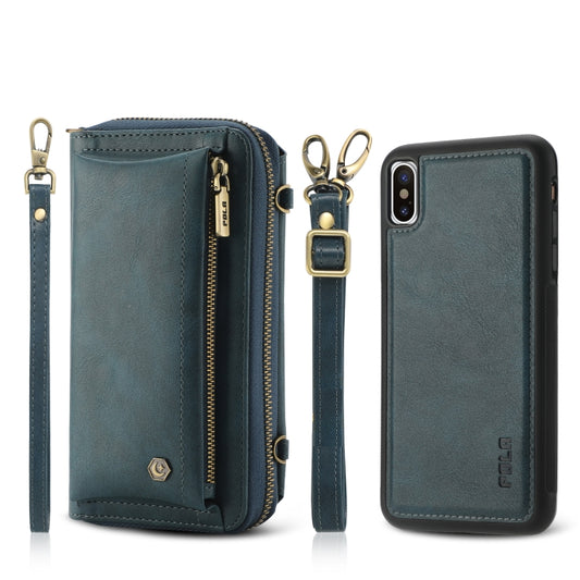 For iPhone XS Crossbody Multi-functional Zipper Wallet Leather Phone Case(Green) - More iPhone Cases by buy2fix | Online Shopping UK | buy2fix