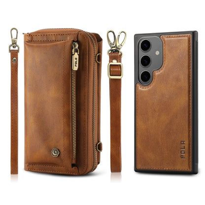 For Samsung Galaxy S24+ 5G Crossbody Multi-functional Zipper Wallet Leather Phone Case(Brown) - Galaxy S24+ 5G Cases by buy2fix | Online Shopping UK | buy2fix