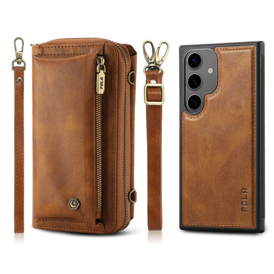 For Samsung Galaxy S24+ 5G Crossbody Multi-functional Zipper Wallet Leather Phone Case(Brown) - Galaxy S24+ 5G Cases by buy2fix | Online Shopping UK | buy2fix