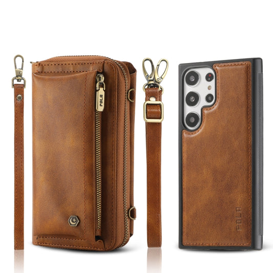 For Samsung Galaxy S23 Ultra 5G Crossbody Multi-functional Zipper Wallet Leather Phone Case(Brown) - Galaxy S23 Ultra 5G Cases by buy2fix | Online Shopping UK | buy2fix