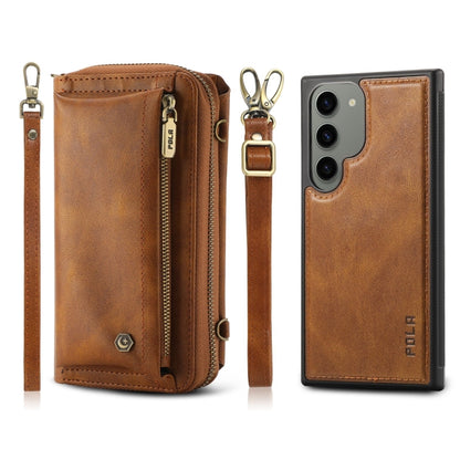 For Samsung Galaxy S23+ 5G Crossbody Multi-functional Zipper Wallet Leather Phone Case(Brown) - Galaxy S23+ 5G Cases by buy2fix | Online Shopping UK | buy2fix