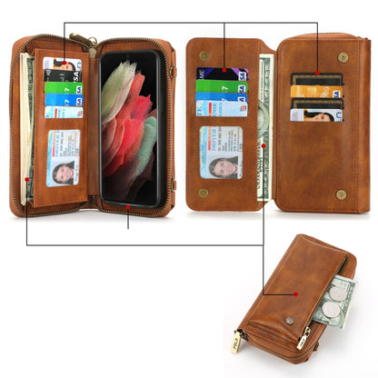 For Samsung Galaxy S23+ 5G Crossbody Multi-functional Zipper Wallet Leather Phone Case(Brown) - Galaxy S23+ 5G Cases by buy2fix | Online Shopping UK | buy2fix
