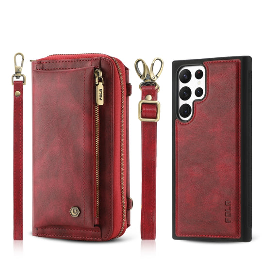 For Samsung Galaxy S22 Ultra 5G Crossbody Multi-functional Zipper Wallet Leather Phone Case(Red)