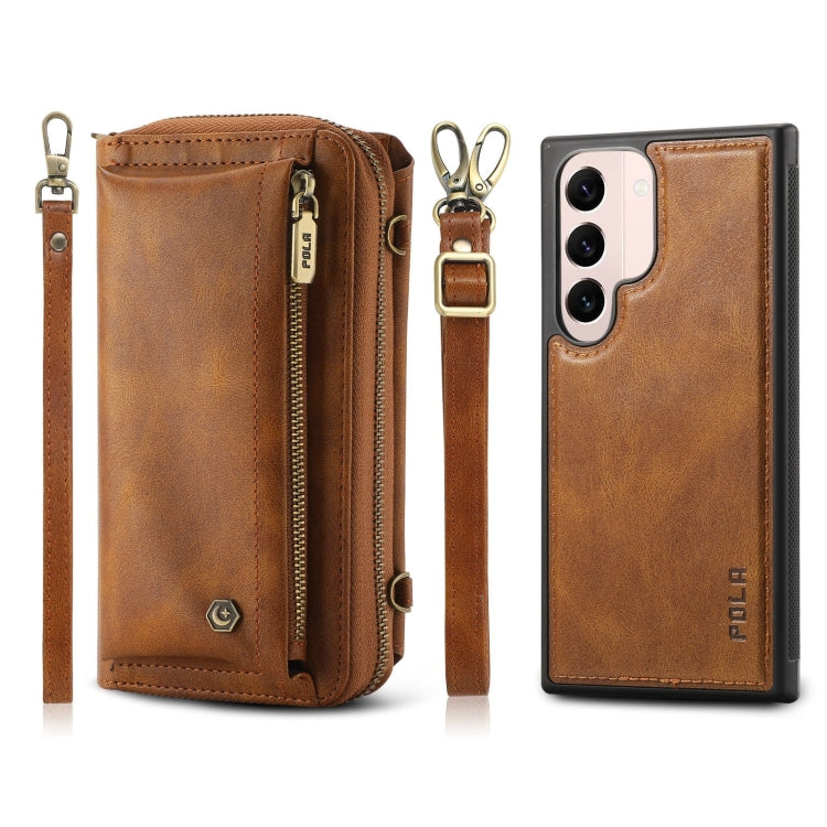 For Samsung Galaxy S22+ 5G Crossbody Multi-functional Zipper Wallet Leather Phone Case(Brown) - Galaxy S22+ 5G Cases by buy2fix | Online Shopping UK | buy2fix