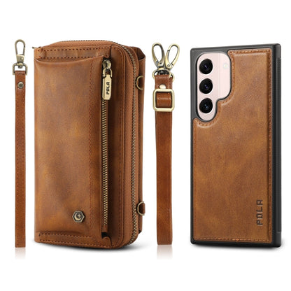 For Samsung Galaxy S22+ 5G Crossbody Multi-functional Zipper Wallet Leather Phone Case(Brown) - Galaxy S22+ 5G Cases by buy2fix | Online Shopping UK | buy2fix