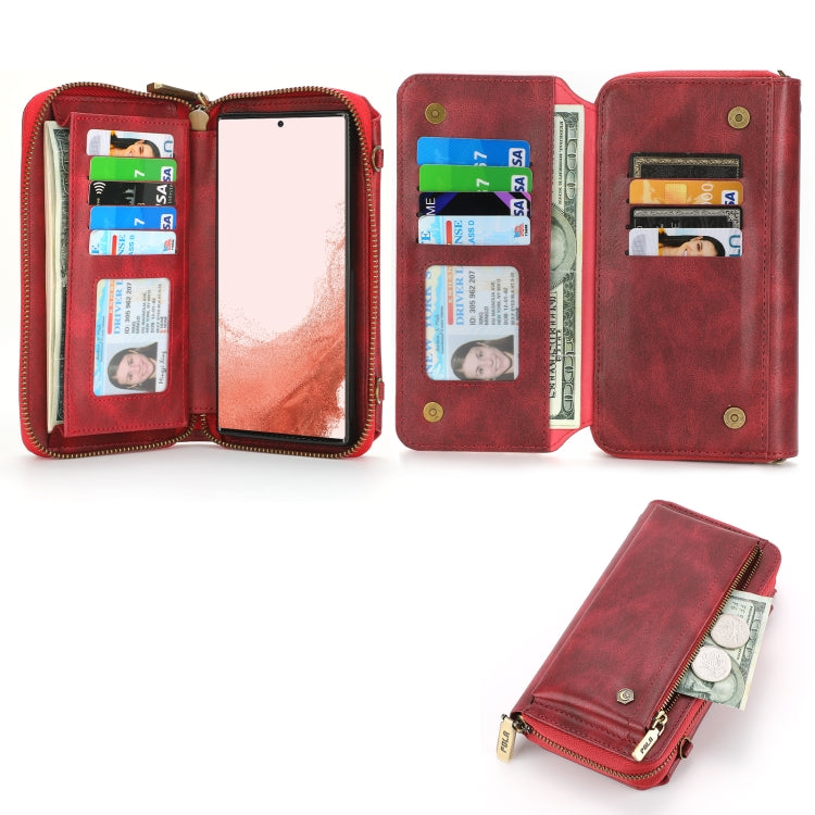 For Samsung Galaxy S22+ 5G Crossbody Multi-functional Zipper Wallet Leather Phone Case(Red) - Galaxy S22+ 5G Cases by buy2fix | Online Shopping UK | buy2fix
