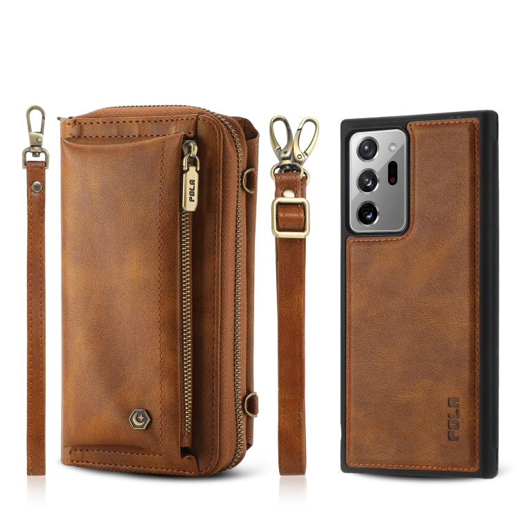 For Samsung Galaxy Note20 Crossbody Multi-functional Zipper Wallet Leather Phone Case(Brown) - Galaxy Note20 Cases by buy2fix | Online Shopping UK | buy2fix