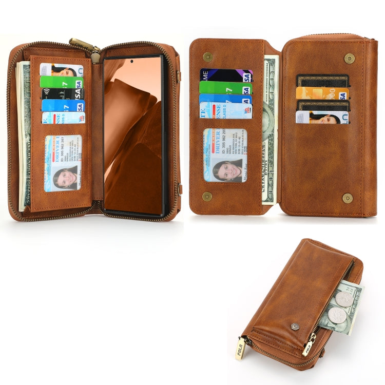 For Samsung Galaxy Note20 Crossbody Multi-functional Zipper Wallet Leather Phone Case(Brown) - Galaxy Note20 Cases by buy2fix | Online Shopping UK | buy2fix
