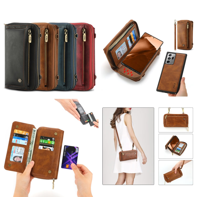For Samsung Galaxy Note20 Crossbody Multi-functional Zipper Wallet Leather Phone Case(Brown) - Galaxy Note20 Cases by buy2fix | Online Shopping UK | buy2fix