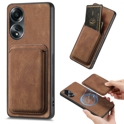 For OPPO A58 4G Retro Leather Card Bag Magnetic Phone Case(Brown) by buy2fix