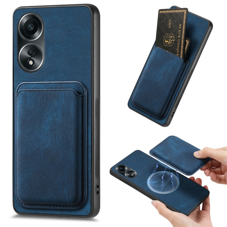 For OPPO A58 4G Retro Leather Card Bag Magnetic Phone Case(Blue) by buy2fix
