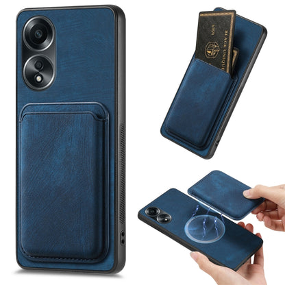 For OPPO A58 4G Retro Leather Card Bag Magnetic Phone Case(Blue) by buy2fix