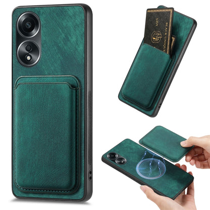 For OPPO A58 4G Retro Leather Card Bag Magnetic Phone Case(Green) by buy2fix