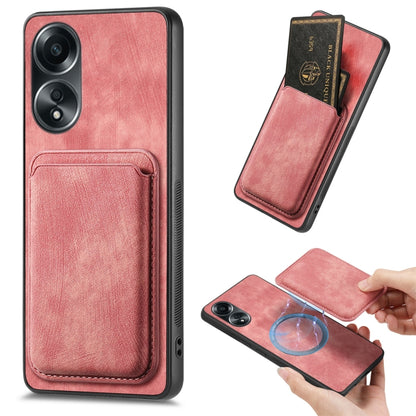 For OPPO A58 4G Retro Leather Card Bag Magnetic Phone Case(Pink) by buy2fix