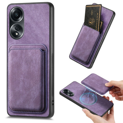 For OPPO A58 4G Retro Leather Card Bag Magnetic Phone Case(Purple) by buy2fix