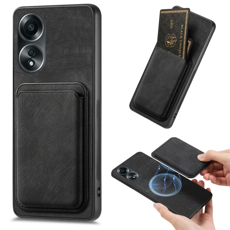 For OPPO A58 4G Retro Leather Card Bag Magnetic Phone Case(Black) by buy2fix