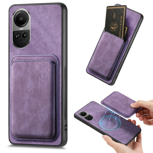 For OPPO Reno10 Global Retro Leather Card Bag Magnetic Phone Case(Purple) by buy2fix