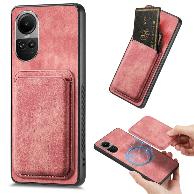 For OPPO Reno10 Pro Global Retro Leather Card Bag Magnetic Phone Case(Pink) by buy2fix