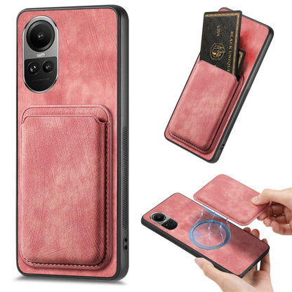 For OPPO Reno10 Pro Global Retro Leather Card Bag Magnetic Phone Case(Pink) by buy2fix