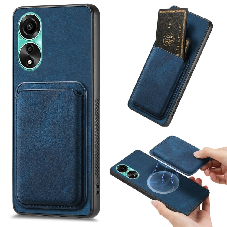 For OPPO A78 4G Retro Leather Card Bag Magnetic Phone Case(Blue) by buy2fix