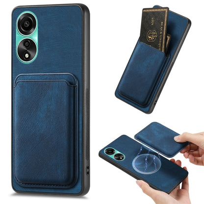 For OPPO A78 4G Retro Leather Card Bag Magnetic Phone Case(Blue) by buy2fix