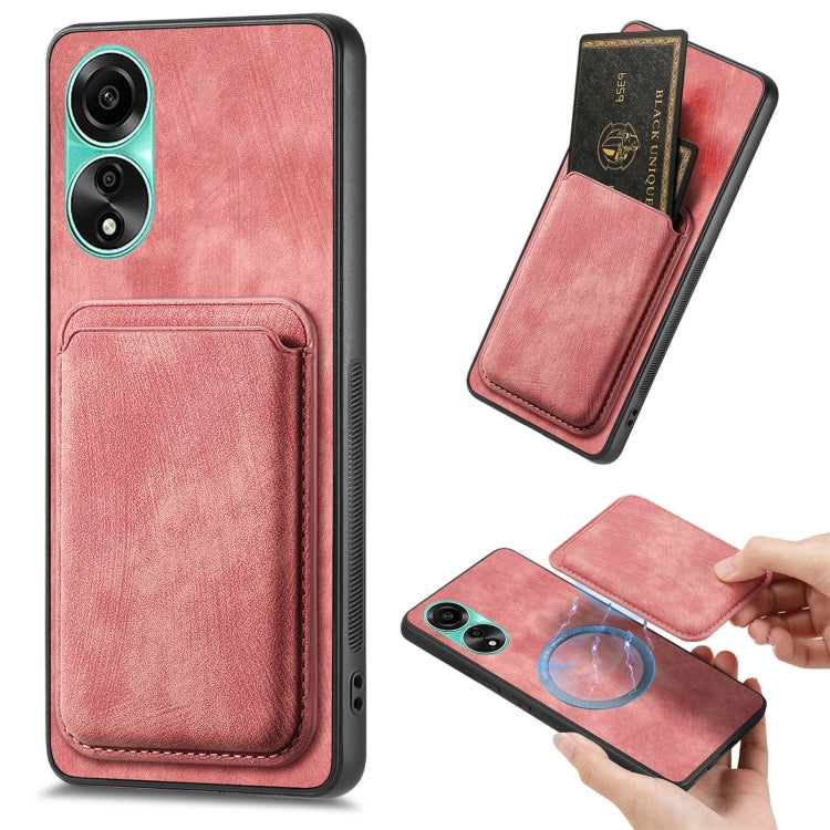 For OPPO A78 4G Retro Leather Card Bag Magnetic Phone Case(Pink) by buy2fix